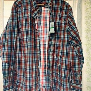IZOD Men's Red and Blue Plaid Shirt L NWT